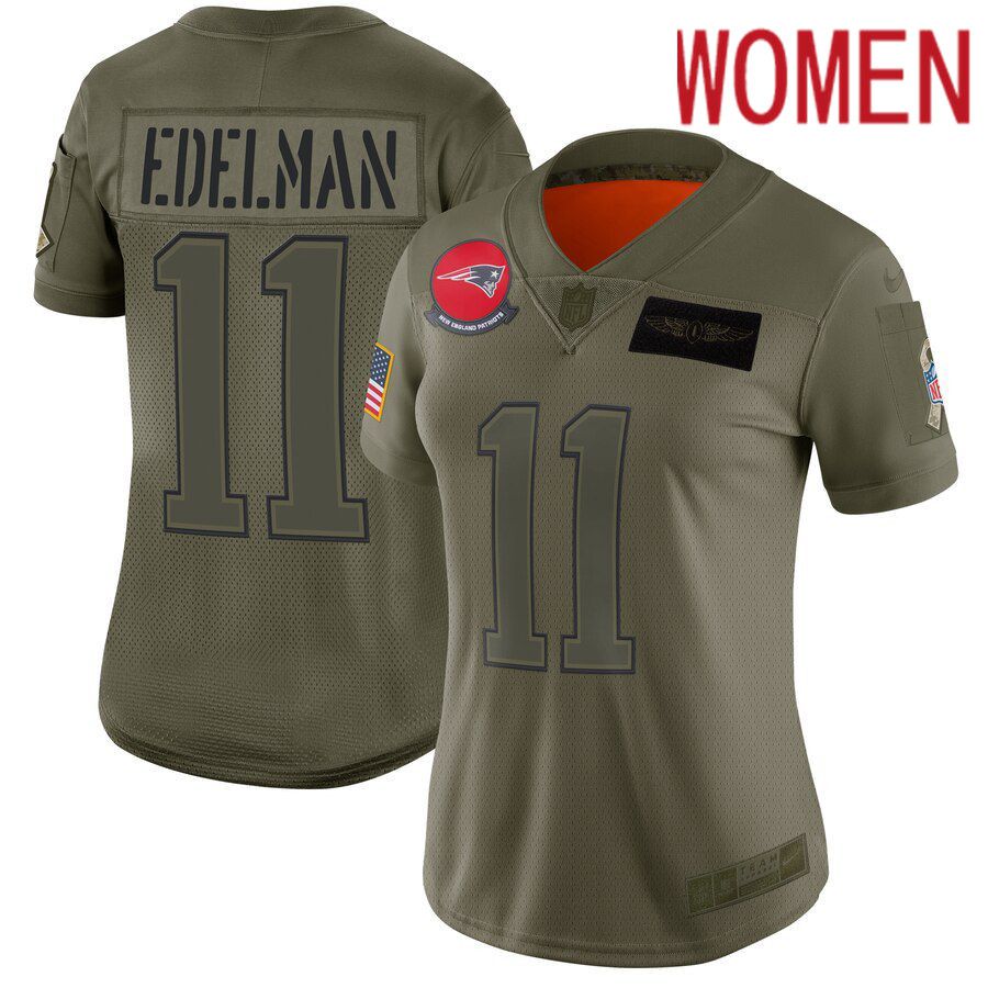 Women New England Patriots #11 Edelman Green Nike Olive Salute To Service Limited NFL Jerseys